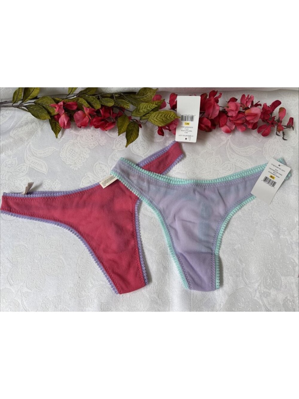 On Gossamer Thong Set Of 2 Mesh Colorful Pink Purple Blue 3512 M L NEW